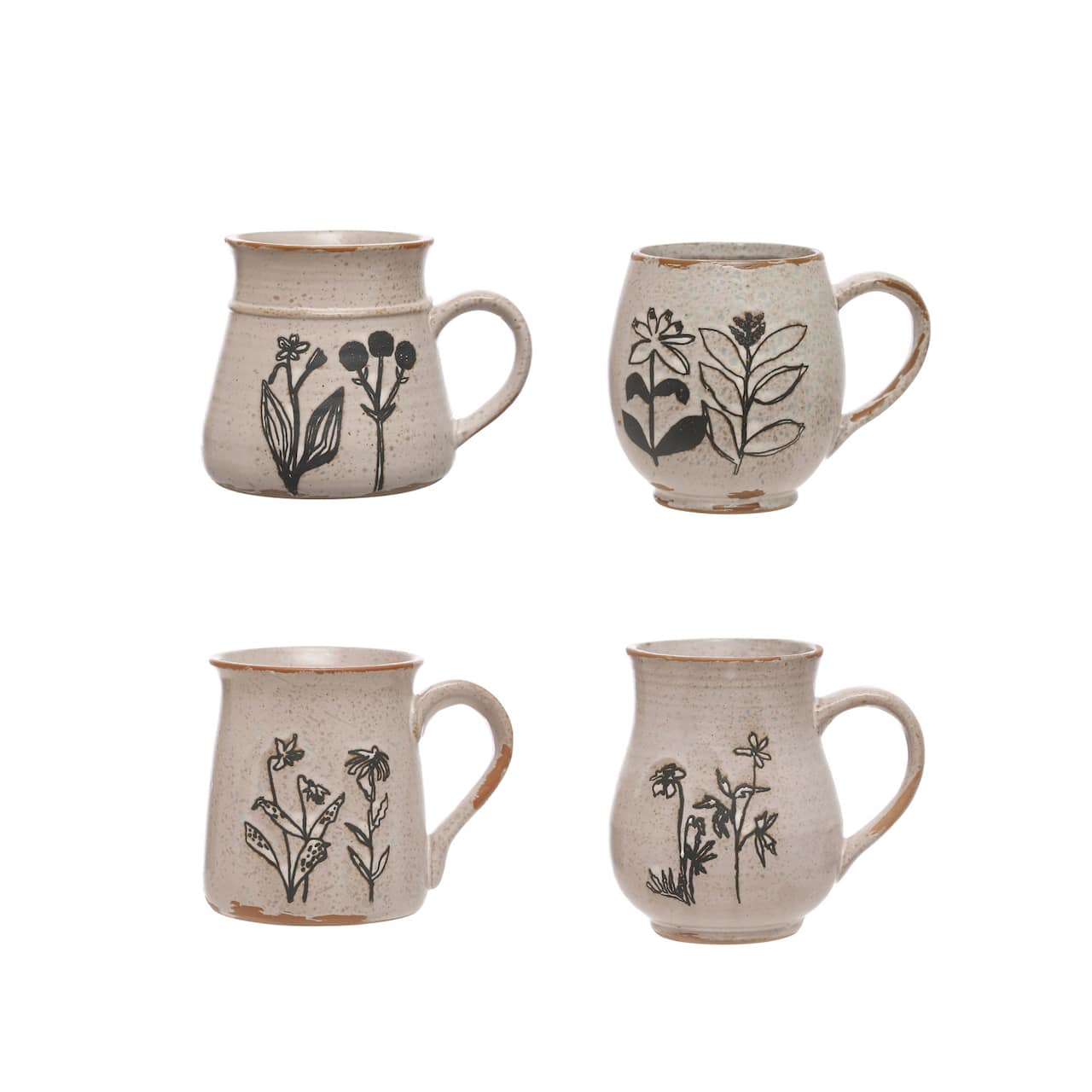 Hello Honey® Cream Floral Reactive Glaze Stoneware Mug Set